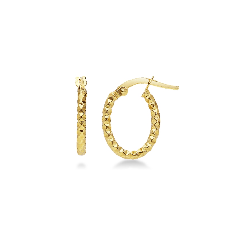 Yellow gold 18k oval earrings diamond cut 