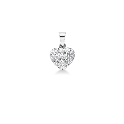 Diamond cut heart pendant in 18k white gold