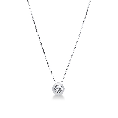 18k white gold full bezel solitaire necklace with zircon