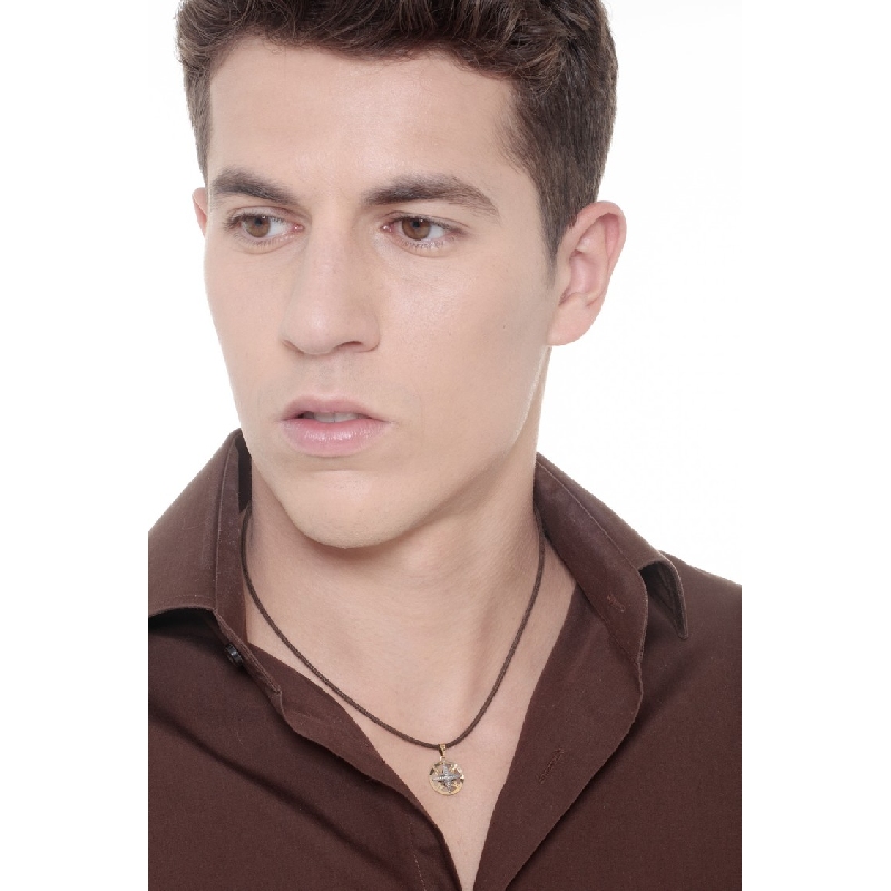 Ciondolo in oro bianco e giallo 18k con rosa dei venti.