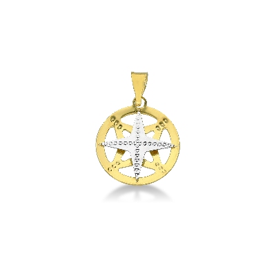 Ciondolo in oro bianco e giallo 18k con rosa dei venti.