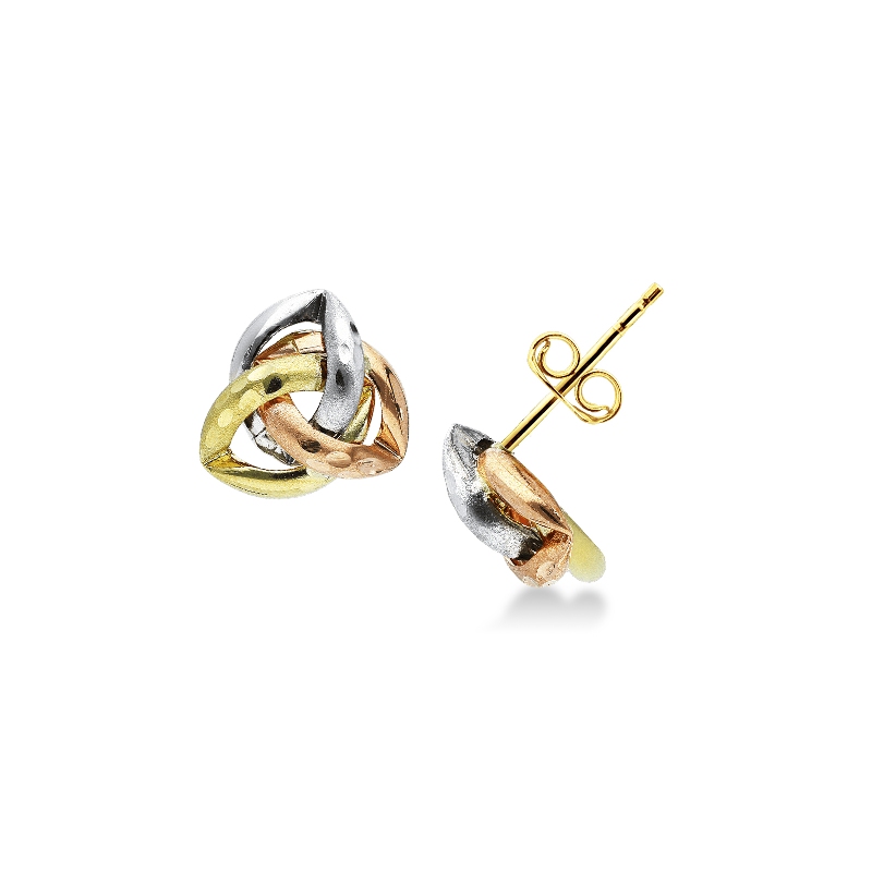 Twisted ovals earrings in 18k rose, yellow and white gold