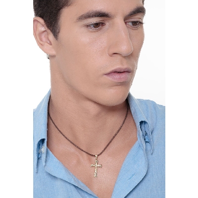 Ciondolo Croce in oro giallo 18k Diamantato.