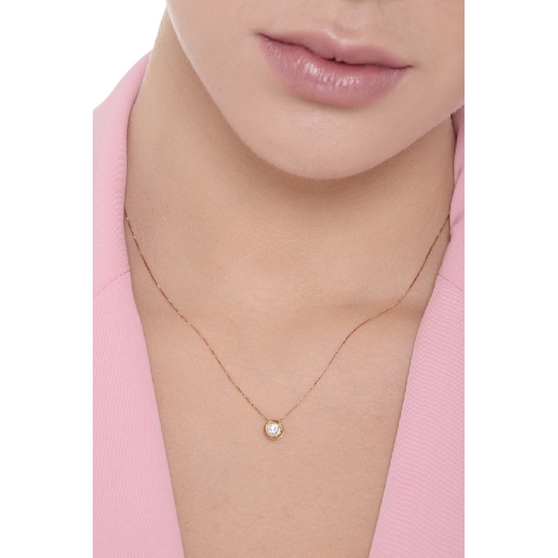 18k yellow gold full bezel solitaire necklace with zircon