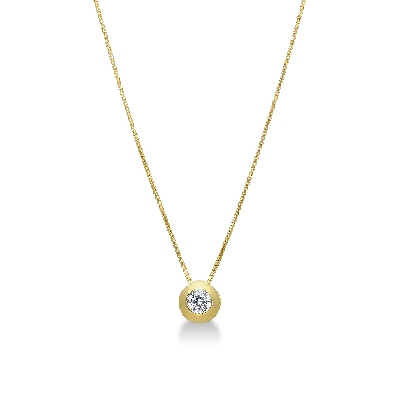 18k yellow gold full bezel solitaire necklace with zircon