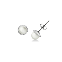 18k white gold stud earrings with zircon and pearls 