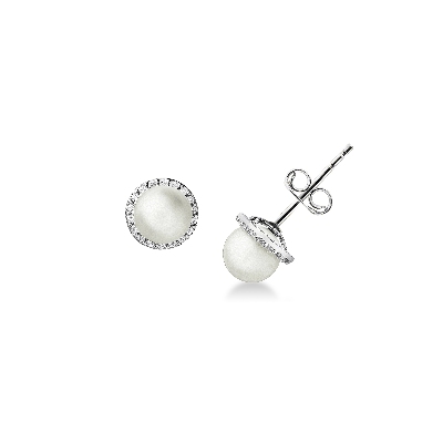 18k white gold stud earrings with zircon and pearls 