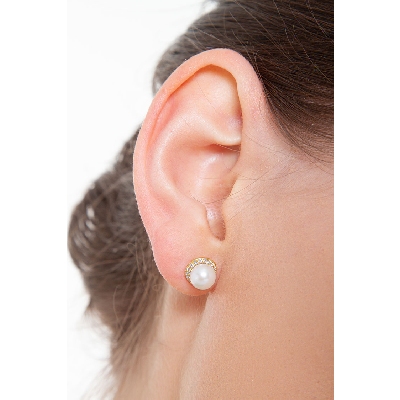 Yellow gold 18k earrings with pearls and zircon