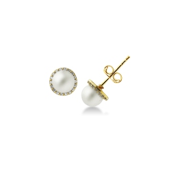 Yellow gold 18k earrings with pearls and zircon