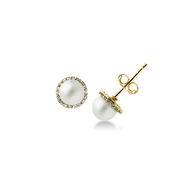 Yellow gold 18k earrings with pearls and zircon