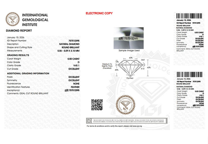 certificato IGI che attesta e 4 C del diamante